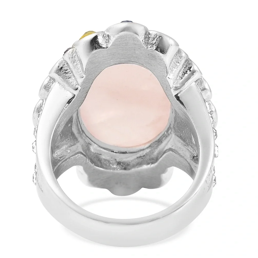 Multi Color Austrian Crystal Rose Quartz Halo Ring